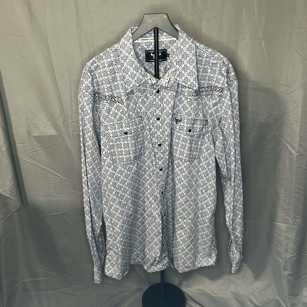 Cowboy Hardware Men's Long Sleeve Black & White Geo Print Snap Western Shirt